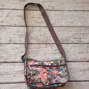 LeSportsac Gray Pink Peruvian Fantasy Lava Print Classic Hobo Crossbody Bag